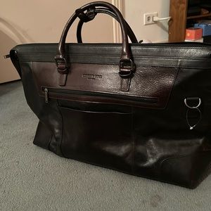 Kenneth Cole Luggage Polished Nappa Leather Top Zip 20" Duffel Bag Black & Brown